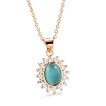 Hot 585 Rose Gold Natural Zircon Charms Neckalce Fashion Women Blue Opal Chain C - £6.44 GBP