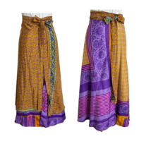 Reversible Wrap Skirt Double Layer One Size Bohemian Geometric Gold Purple - $24.75