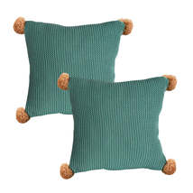 SOGA Set of 2 Ribbed Knit 45cm Pillow Covers with Pom-Poms (Sage Green) - €56,07 EUR