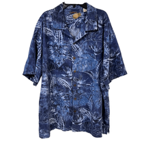 Caribbean Mens Navy Tropical Print Short Sleeve Silk Hawaiian Shirt Size XL - £19.57 GBP