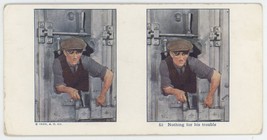 c1900&#39;s Humorous Stereoview Nothing for His Trouble. Bank Robber in Safe... - £7.46 GBP