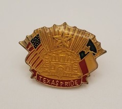 TEXAS PRIDE Vintage 1990 Souvenir Travel Lapel Hat Pin Texas &amp; American Flags - £15.66 GBP