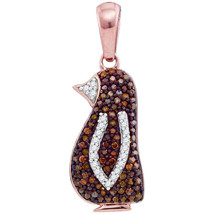 10k Rose Gold Womens Round Red Color Enhanced Diamond Penguin Pendant 1/4 - £286.61 GBP