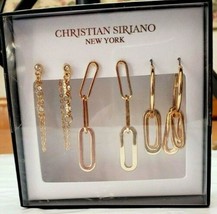 Christian Siriano New York Earrings 3 Pair Gold Hoop Gold Links Gold Chain Rhine - £28.00 GBP