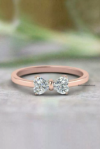 Double Perfect Heart Shape 0.32CT Moissanite &amp; Real 14K Rose Gold Heart Bow Ring - $1,254.58