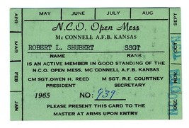 An N.C.O. Open Mess Membership Card McConnell Air Force Base AFB Kansas ... - £19.58 GBP