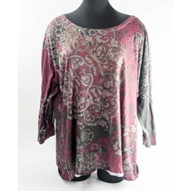 Avenue Wine Grey Swirl Floral Graphic Studded Long Sleeve Knit Shirt 18 20 Plus - £11.31 GBP