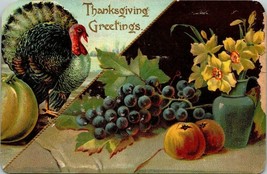 Vintage Postcard 1913 Turkey Pumpkin Thanksgiving Greetings Postmarked Divided - £14.88 GBP