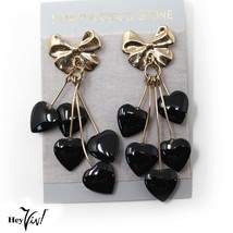 Vintage 1980s Dangle Black Heart Earrings on Card  New/Old Store Stock -... - £14.05 GBP