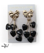 Vintage 1980s Dangle Black Heart Earrings on Card  New/Old Store Stock -... - £14.15 GBP