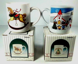 2 Vintage Collectible Ceramic Christmas MUG Coffee Tea Cup 1988 Made in ... - $16.81