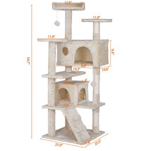 55&quot; Cat Tree Multi-Levels Condos Scratching Post Tower Play House, Beige - £70.32 GBP