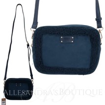 BearPaw Purse Bag Navy Blue Shearling Trim Camera Crossbody Faux Suede - $61.18