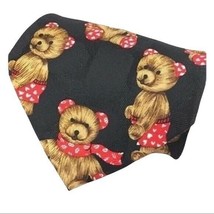 Teddy Bear 100% Silk Valentine’s Hearts Handmade Men&#39;s Tie Made By Addition - £16.81 GBP