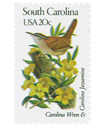 1982 20c State Birds &amp; Flowers, S. Carolina, Wren &amp; Jessamine Scott 1992... - $34.88 MXN