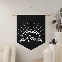 Explore Mountain Pennant - White and Gray Outdoor Nature Silhouette Wall Hanging - £21.40 GBP