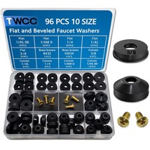 96 Pc Flat And Beveled Faucet Washers And Brass Bibb Screws Assortment F... - £14.89 GBP