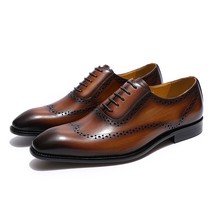 2021 Retro Style Genuine Leather Brogue Shoes Men Breathable Lace Up Pointed Toe - £91.46 GBP