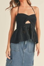 Miou Muse crochet and eyelet top in Black - size M - $36.63