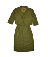 Vintage Skirt Suit Womens S Green Jacket &amp; Dress A Line Bows MCM Polyester - £52.75 GBP