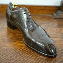 New Handmade Men&#39;s Genuine Brown Leather Oxford Cap Toe Lace up Shoes - £102.86 GBP+