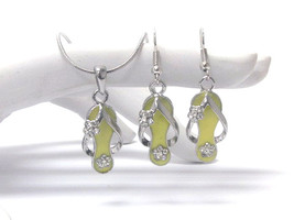Crystal Fashion Flip Flop Charm Yellow/Silver Necklace and Earring Set  - $16.00