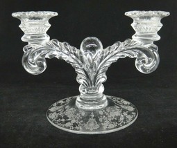 Vintage Cambridge Glass Martha 495 Two Arm Candlestick Rose Point Etching 1940s - £22.16 GBP