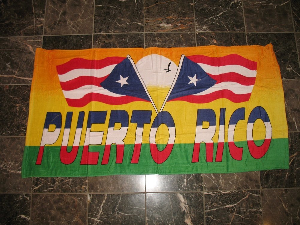Primary image for Puerto Rico Sun Tropical 2 Flags Sunset 30 x 60 Beach Towel (Cotton Twill)