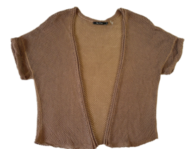 Nic+Zoe open knit Cardigan Sweater beige Womens size M Silk Blend cap sl... - £19.69 GBP