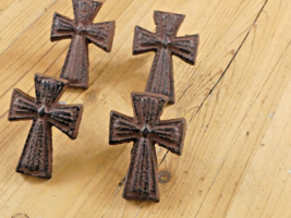 4 CAST IRON CROSSES W/ SCREWS DRAWER CABINET HANDLES DRESSER RELIGIOUS C... - $16.99