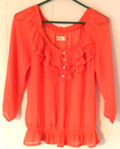 Hollister blouse size M women 3/4 sleeves sheer, orange ruffles - £8.09 GBP