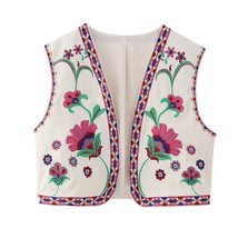 Zevity Women Vintage Position Floral Embroidery Short Vest Jacket Ladies Nationa - £19.15 GBP