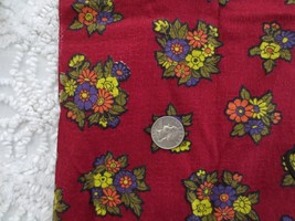 3531. Vtg. Woven MULTI-COLOR On Deep Red Floral Cotton Fabric - 44&quot; X 22&quot; - £3.92 GBP