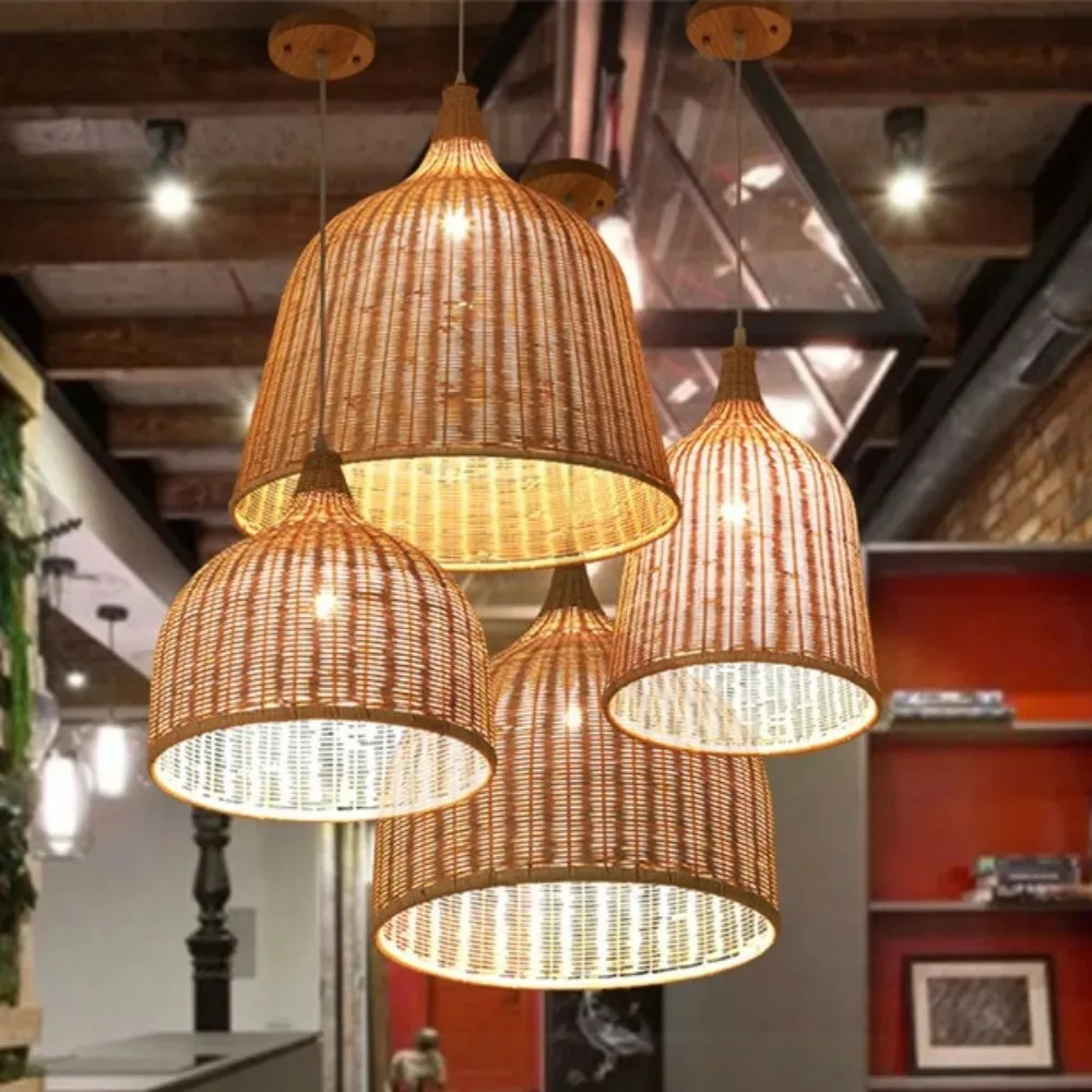 New Bamboo Wicker Rattan Wave Shade Pendant Light Hanging Ceiling Lamp F... - $39.09+