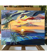 Original painting of a vibrant ocean sunset in Kona on Hawaii island. 16... - $375.00