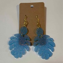 Handmade epoxy resin monstera leaf earrings - blue glitter w/ rosegold flecks - £6.35 GBP