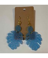 Handmade epoxy resin monstera leaf earrings - blue glitter w/ rosegold f... - £5.06 GBP