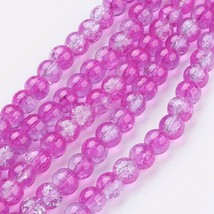 Bead Lot 10 strand 8mm round crackle glass Two Tone Pink and clear 31 inch CCG75 - £7.46 GBP