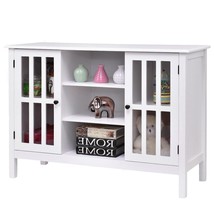 White Wood Sofa Table Console Cabinet with Tempered Glass Panel Doors - $405.49
