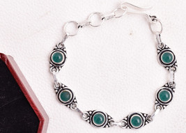 Round Green Onyx Silver Plated Handcrafted Divine Charm Bracelet For Women Gift - £32.27 GBP