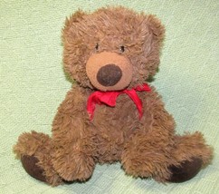 9&quot; Aurora Brown Bear Plush Stuffed Animal Red Ribbon Floppy Limbs Furry Lovie - £8.63 GBP