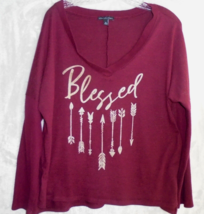 Signature Studio Womens XL &quot;Blessed&quot; Arrows Long Sleeved Sweater Top Burgundy - $9.85