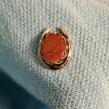 Gold color HORSESHOE Tie Tack Pin Sparkling Coral Colored Stone Insert  - £6.74 GBP