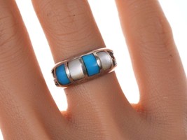 sz6.5 Vintage Zuni Native American Sterling Multi-Stone Channel inlay ring - £67.42 GBP