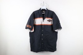 Vtg Harley Davidson Mens Large Distressed Spell Out Work Mechanic Button Shirt - £42.77 GBP