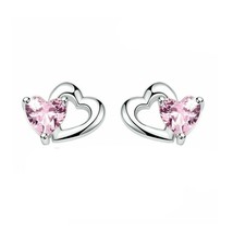 925 Argento Sterling Mini Bottone Orecchini Cz IN Abbinato Cuori Donna Gioielli - £28.20 GBP