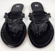 Victorias Secret Sandals Womens Size 10B Black Rhinestone Strap Thong Fl... - £35.56 GBP
