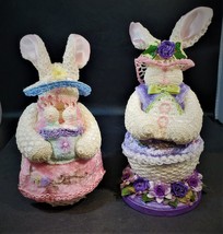 Set of 2 Vintage Handmade Crochet Knit Easter Bunny Rabbit Figurine Beads - $39.59