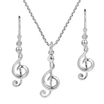 Music Melody Treble Clef .925 Sterling Silver Earrings Necklace Set - £20.24 GBP