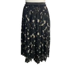 Urban Renewal Floral Pleated Skirt S Black Sheer Lined Elastic Waist  - £18.52 GBP